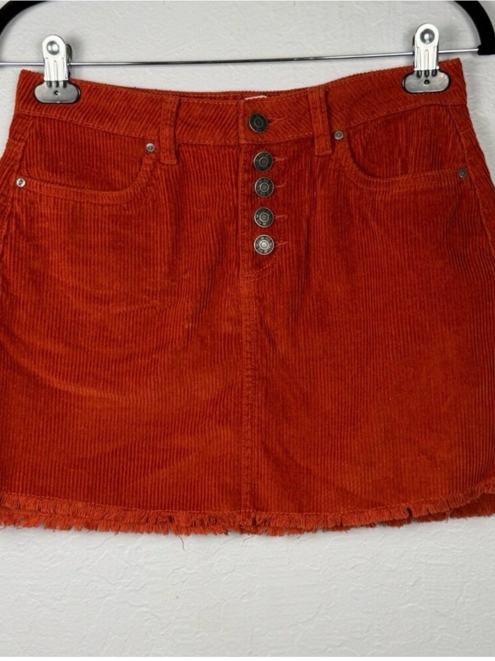 RSQ Rust Button-Front Frayed Hem Mini Skirt